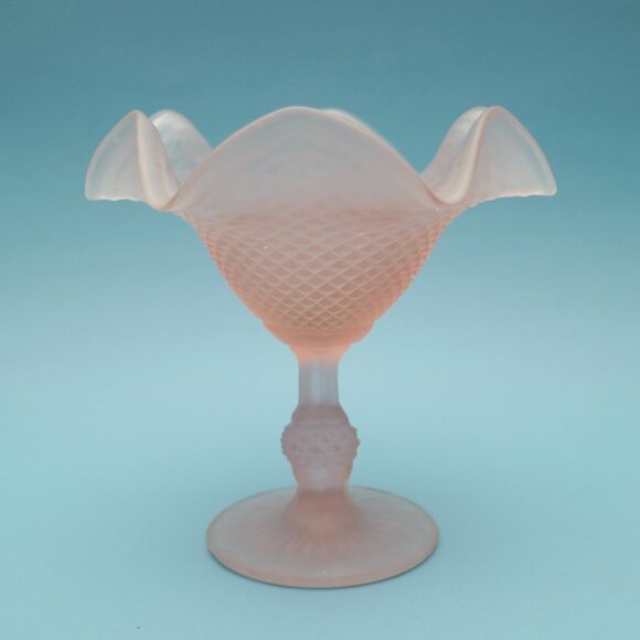 Vintage Satin Pink Frosted Candy Dish Compote, Gifts for Her, Wedding Decor - Picture 1 of 4